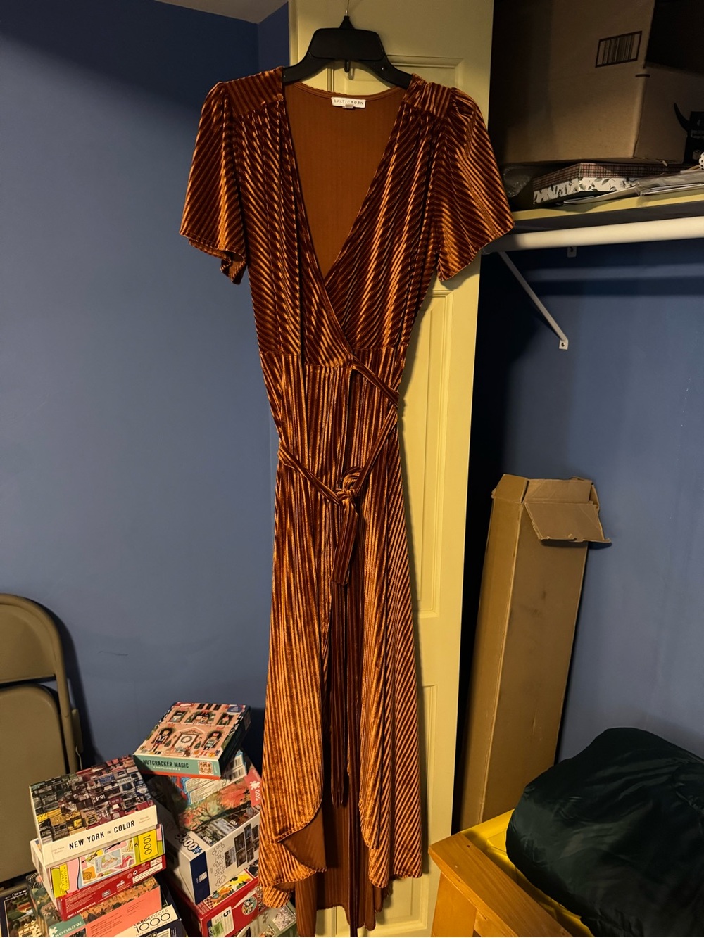 Baltic Born Copper Velvet Wrap Maxi Dress